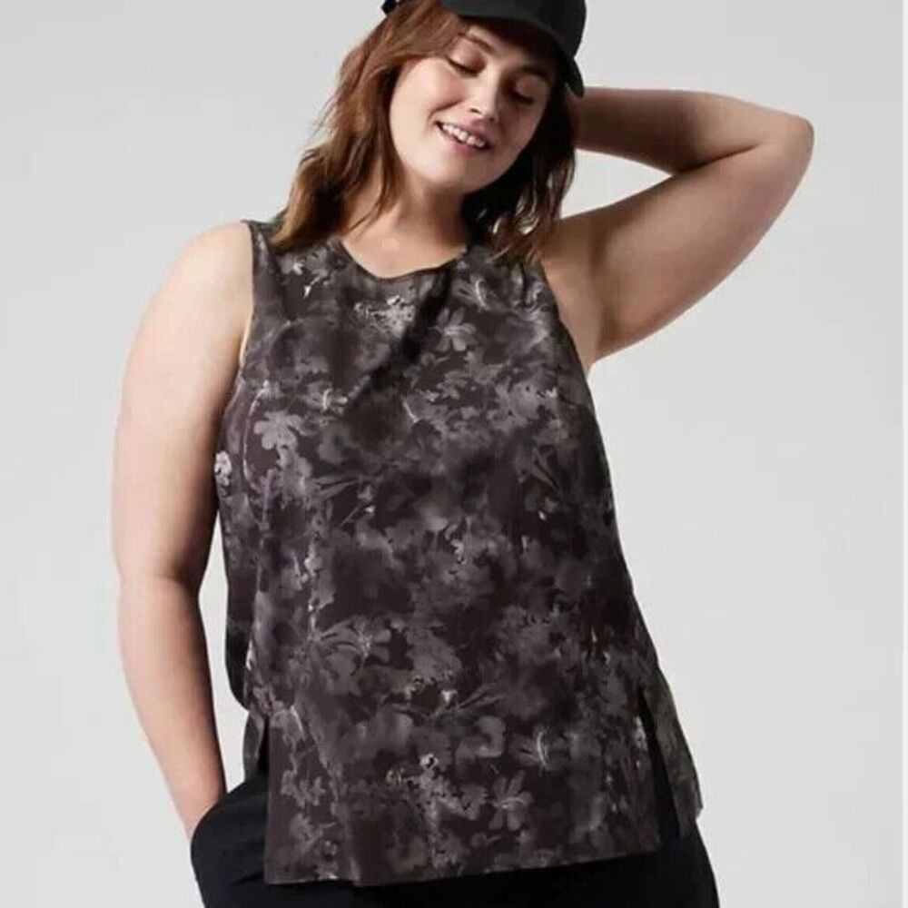 Athleta Zephyr Refined Tank 2X Womens Black Lumen Floral Lightweight Stretch UPF